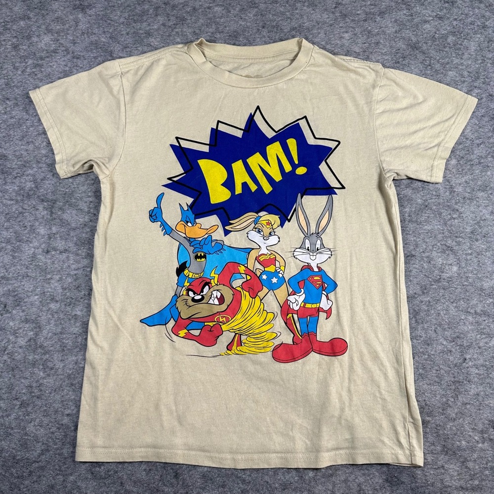 Looney Tunes Mens Tan Justice League Mashup Graphic T-Shirt Small